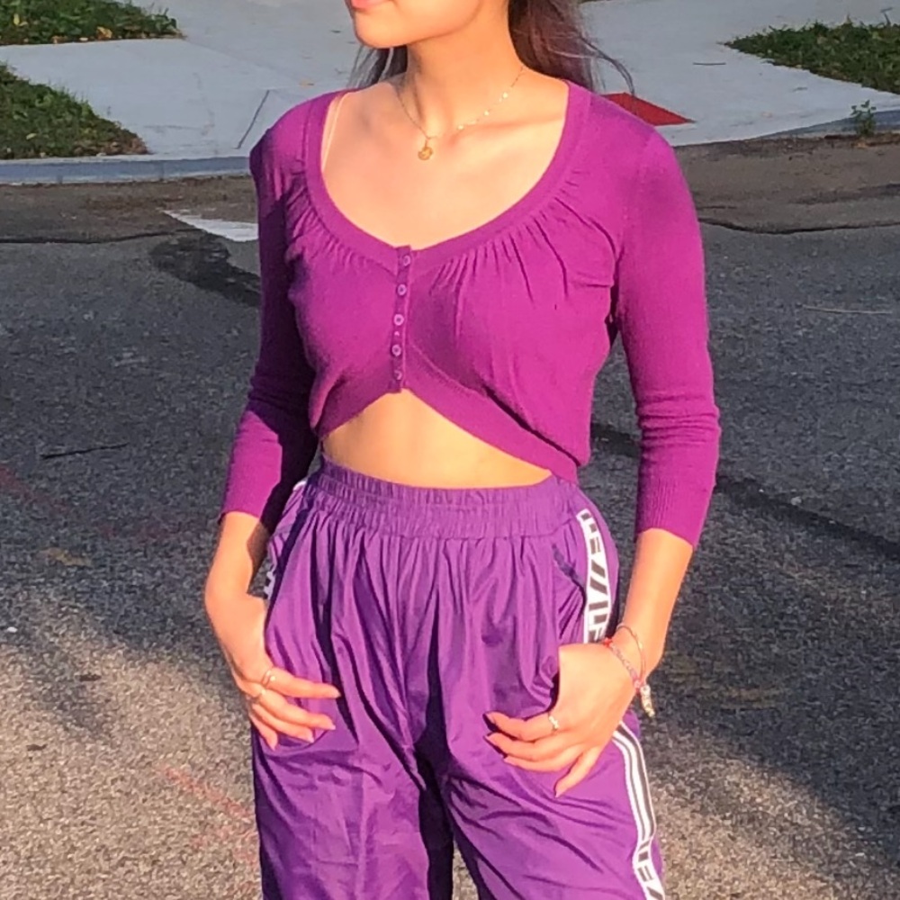 Nubby Purple Cropped Cardigan